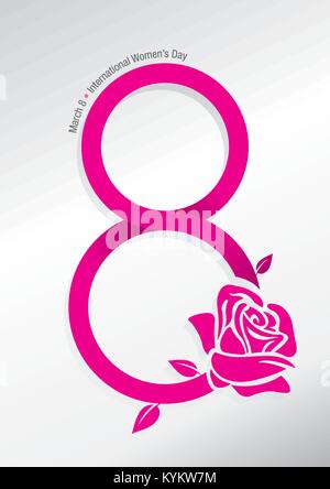 Résumé rose avec la tige formant le nombre 8 en rose avec le message de la Journée internationale de la femme sur fond blanc. Image vectorielle Illustration de Vecteur