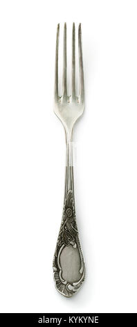 Old silver fork isolated on white Banque D'Images