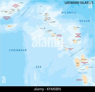 Carte des îles sous le vent, île des Caraïbes group Illustration de Vecteur