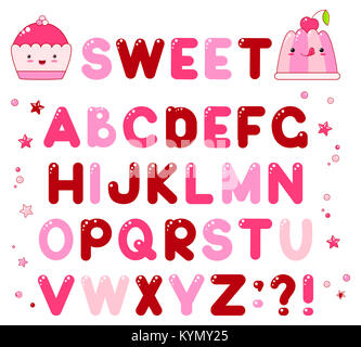 Bonbons au caramel avec alphabet vecteur lettres brillantes de brown, lilas et rouge. Pour le design. Spe8 Banque D'Images