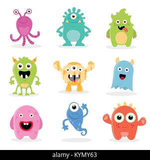 Cute Cartoon Monstres Illustration de Vecteur