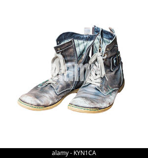 Ancien utilisé usé boots isolé sur fond blanc Banque D'Images
