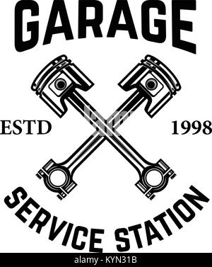 Garage. Station-service. Lent à la croisée des pistons. Réparation de voiture. L'élément de conception de logo, étiquette, emblème, signe. Vector illustration Illustration de Vecteur