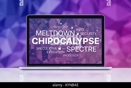Meltdown et spectre menace sur l'écran du portable sur concept polygonal ultraviolet arrière-plan. Banque D'Images