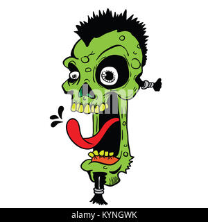 Crâne punk zombie cartoon illustration isolé sur fond blanc Banque D'Images