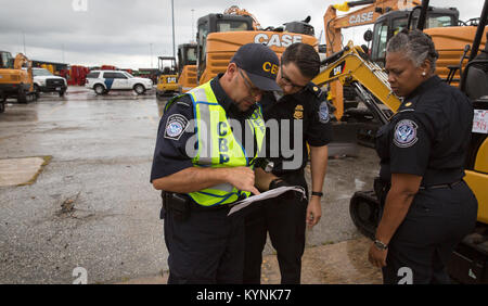 Les spécialistes de l'inspection agricole du CBP au port de Baltimore inspectent les marchandises importées pour y déceler les espèces envahissantes, assurant ainsi la sécurité de l'agriculture américaine contre les ravageurs étrangers. Banque D'Images