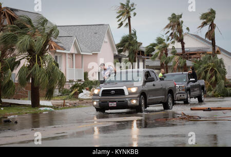 L'ouragan Harvey a causé d'importants dommages matériels le long de la côte texane après avoir touché terre le 26 août 2017, comme on le voit sur les images aériennes. Banque D'Images