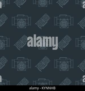 Contour design style monochrome vecteur d'exploitation minière des unités de traitement graphique GPU et ASIC devise crypto appareil isolé mineur illustrations gris backgroun Illustration de Vecteur