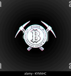 Vector design style anglif traversé mining picks avec pièce monnaie bitcoin crypto signe modèle logo illustration isolé fond noir Illustration de Vecteur