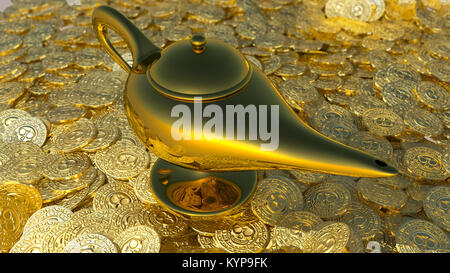 Lampe magique d'Aladdin illustration d'arrière-plan. 3D render Banque D'Images