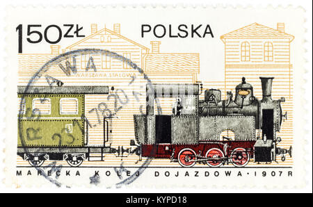 Pologne - circa 1978 : un timbre-poste imprimé en Pologne montre l'ancien train polonais de 1907, vers 1978 Banque D'Images