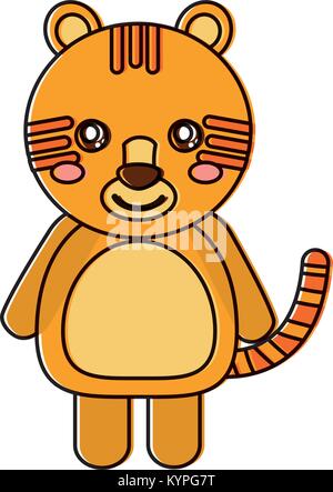 Tiger animal cute cartoon permanent de la faune Illustration de Vecteur