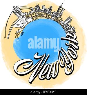 New York City travel Logo. NYC skyline croquis vecteur. Illustration de Vecteur