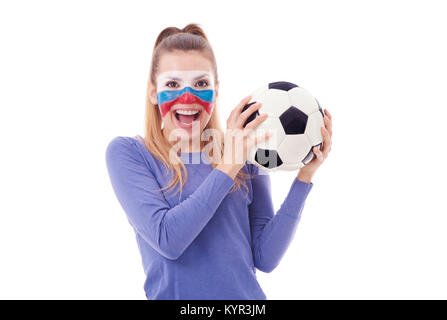 Fédération de soccer fan avec ballon de soccer cheering Banque D'Images