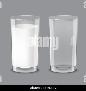 Verres de lait transparent réaliste Illustration de Vecteur