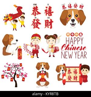 Un vecteur illustration de Nouvel An chinois et les icônes Cliparts Illustration de Vecteur