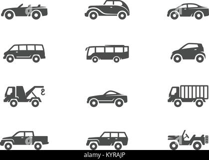 Icônes de voiture en noir et blanc. Vector illustration. Illustration de Vecteur