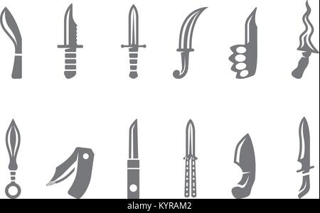 Icônes de couteau en noir et blanc. Vector illustration. Illustration de Vecteur