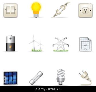 Les icônes de l'électricité en couleurs. Vector illustration. Illustration de Vecteur