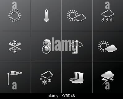 Météo Icon Series dans un style métallique. Illustration de Vecteur