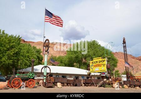 La célèbre ottinger lin rock shop moab Utah USA Banque D'Images