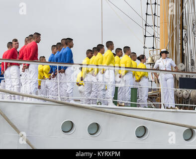 L'équipage du Tall Ship ARC Gloria, un navire-école de la marine colombienne. Banque D'Images