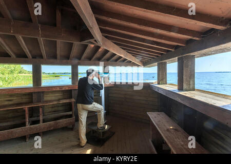 France, Marne (51), lac du Der-Chantecoq ou lac-réservoir Marne, Giffaumont-Champaubert, port de Chantecoq, Observatoire ornithologique // France, Mar Banque D'Images