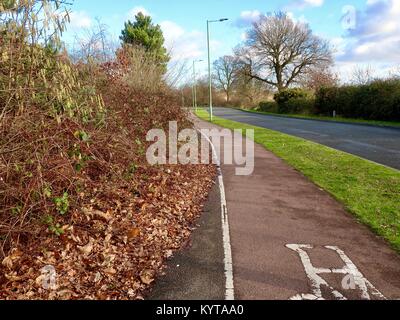 Les jardins qui ont été autorisés à sortir de la commande Effacer maintenant le côté piétonnier de la chaussée. Westerfield, Suffolk, UK. Banque D'Images