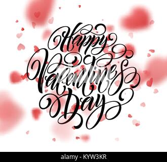 Happy valentines day texte manuscrit sur l'arrière-plan flou coeur. Vector illustration Illustration de Vecteur