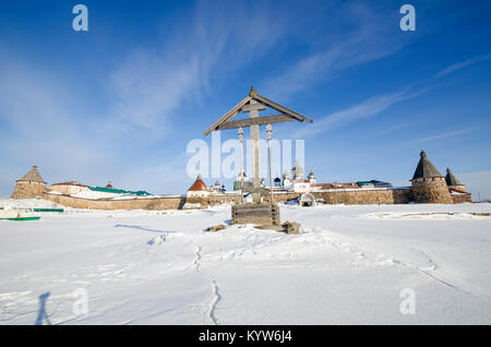 L'hiver à Solovki. Vue sur le Monastère de Solovetsky et la forteresse de pierre. La Russie, Moscow Banque D'Images