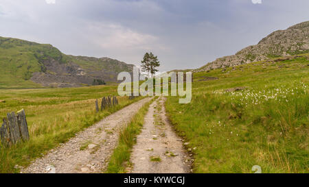 La ruine de l'Rhosydd près de Blaenau Ffestiniog Capel, Gwynedd, Pays de Galles, Royaume-Uni - Carrière de Cwmorthin avec en arrière-plan Banque D'Images