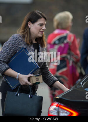 Downing Street, London, UK. 16 janvier, 2018. Les ministres du gouvernement, Downing Street pour réunion hebdomadaire du cabinet. Ministre de l'Immigration Caroline Nokes feuilles. Credit : Malcolm Park/Alamy Live News. Banque D'Images