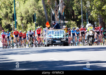 Adélaïde, Australie. 17 janvier, 2017. Le peloton sur le point de commencer l'étape 2 du Tour Down Under cycliste à Adélaïde en Australie. 17 janvier 2018. James Azzurro/Alamy Live News. Banque D'Images