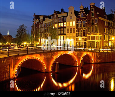 Au crépuscule, Prinsengracht Amsterdam, Hollande, Pays-Bas. Banque D'Images