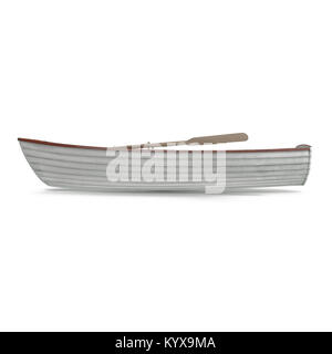 Bateau à rames en bois sur blanc. Vue d'en haut. 3D illustration Banque D'Images