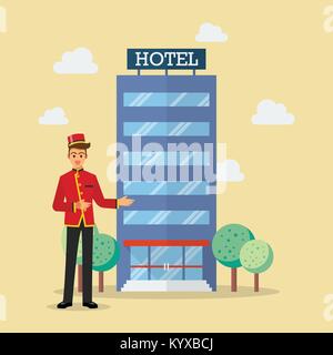 Bienvenue au hotel groom service. Vector Illustration Illustration de Vecteur