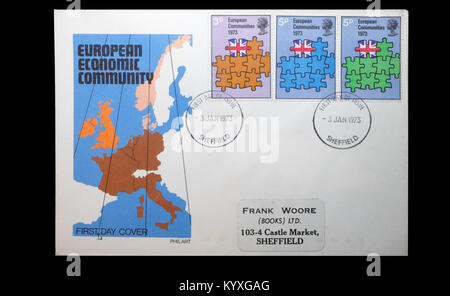 Timbres commémoratifs Grande-Bretagne rejoignant la communauté économique européenne CEE, timbres postistage, encaissement de timbres.Reine Elizabeth II Banque D'Images