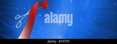 Coupe Ciseaux Ruban avec rayures bleu Banque D'Images