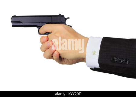 Image main d'hommes asiatiques isolés une arme de tir sur blanc Banque D'Images