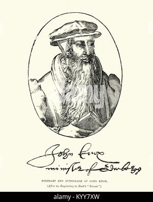 Vintage gravure de John Knox (c. 1513 - 24 novembre 1572) était un ministre écossais, théologien et écrivain qui a été un chef de file de la réforme. Banque D'Images