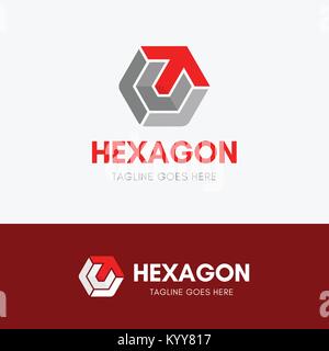 Lettre T modèle logo hexagonal de couleur rouge symbole de l'élément Illustration de Vecteur