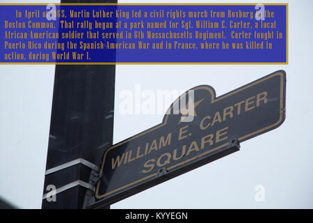 HANSCOM AIR FORCE BASE, Ma. - En avril 1965, Martin Luther King a dirigé une manifestation de Roxbury au Boston Common. Ce rassemblement a débuté à un parc nommé pour le Sgt. William E. Carter, un soldat afro-américain qui a servi dans le 6e régiment du Massachusetts. Carter se sont battus à Porto Rico pendant la guerre hispano-américaine et en France, où il a été tué en action, au cours de la Première Guerre mondiale (US Army Banque D'Images