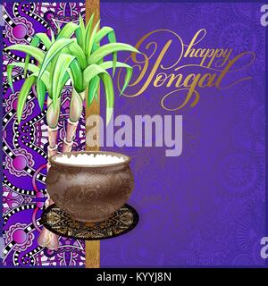 Happy Pongal carte de souhaits pour la fête des moissons de l'Inde du sud Illustration de Vecteur