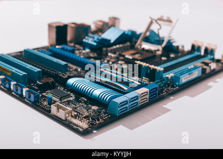 Carte mère sur tableau blanc, close-up, les détails de l'ordinateur Banque D'Images