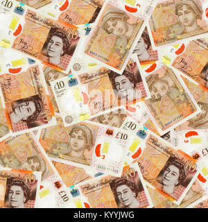 10 10 British Pound sterling notes vue aérienne - nouveau design 2017 Banque D'Images