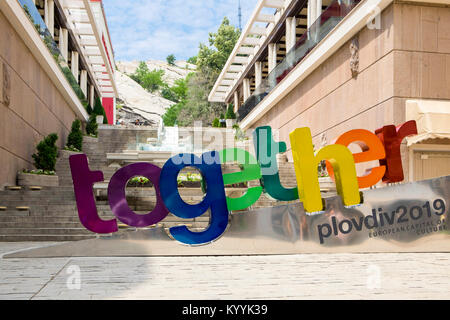 Capitale européenne de la Culture 2019, signe dans la ville de Plovdiv, Plovdiv, Bulgarie, Europe Banque D'Images