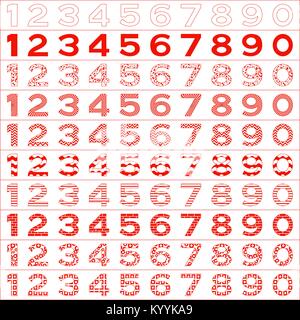 Ensemble, les signes des nombres de 1 à 9, différents modèles, isolé sur blanc. Vector Illustration de Vecteur