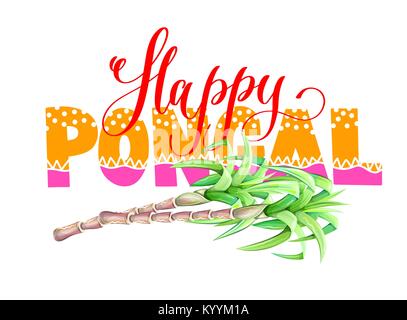 Happy pongal lettrage main inscription texte à South Indian festival de la récolte, vector illustration Illustration de Vecteur