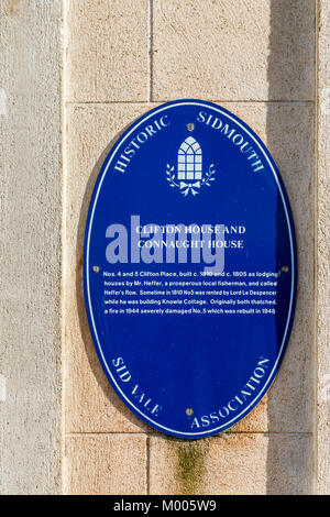 Le Clifton House Sidmouth historique et Connaught House blue plaque, une ville côtière et village de vacances dans le Devon, Angleterre du Sud-Ouest Banque D'Images