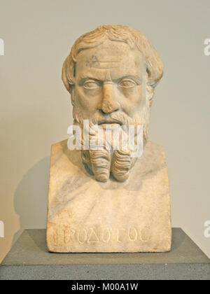 Buste en marbre d'Hérodote au Metropolitan Museum of Art (le MET), Upper Manhattan, New York City, New York State, USA. Banque D'Images